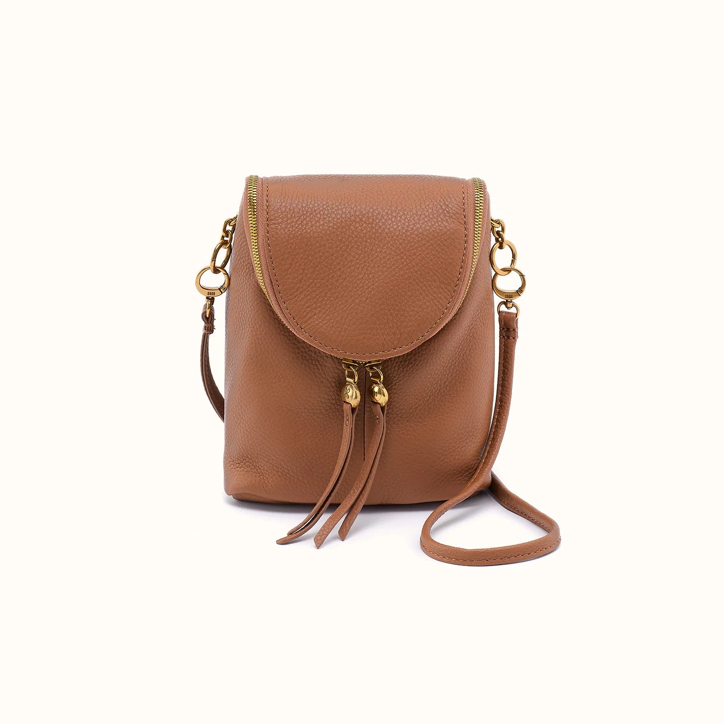 Fern Timber Brown Duo Crossbody in Pebbled Leather