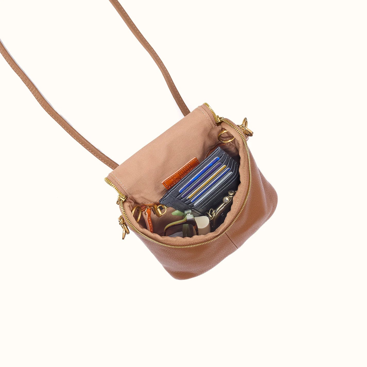 Fern Timber Brown Duo Crossbody in Pebbled Leather