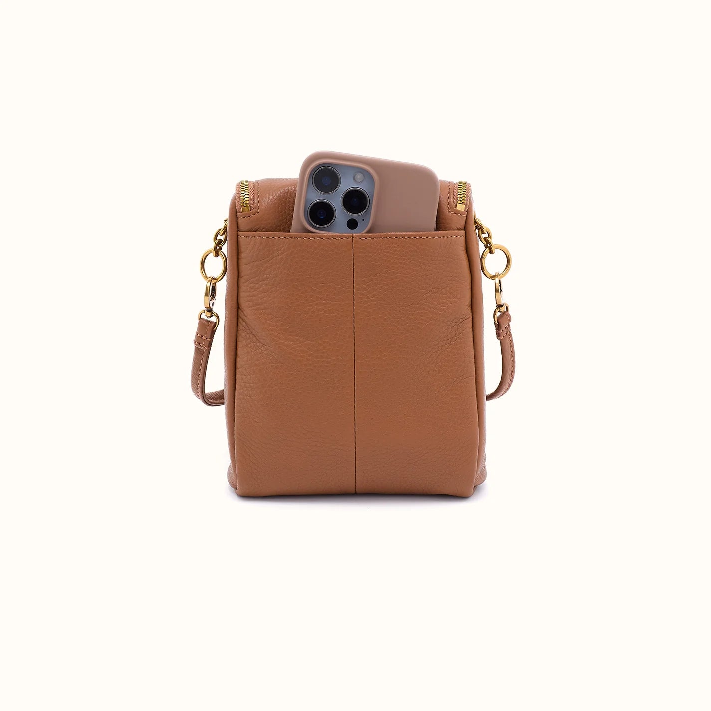 Fern Timber Brown Duo Crossbody in Pebbled Leather