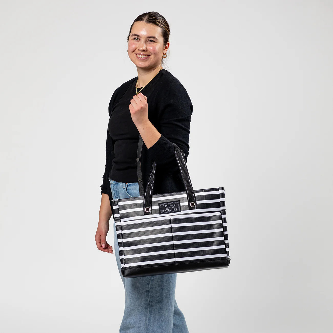 Scout Uptown Pocket Tote Medium Stripe a Pose