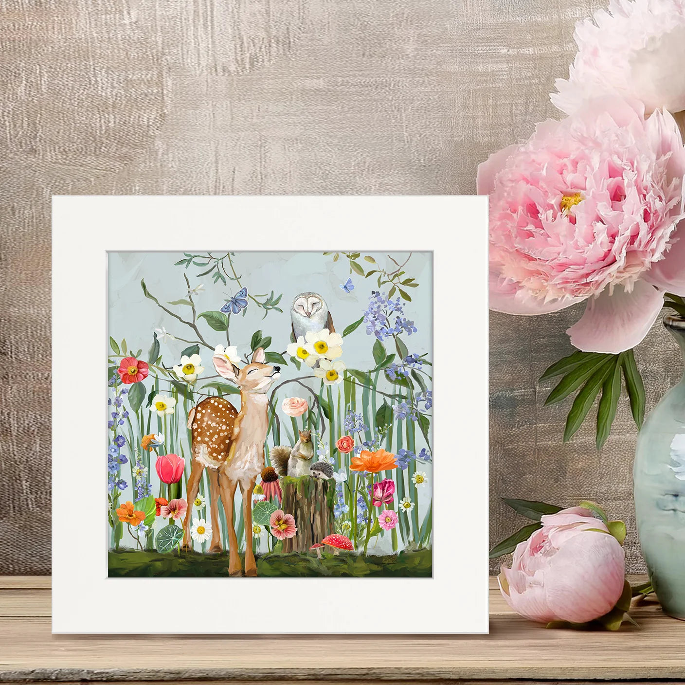 Springtime Friends - Fawn and Owl Happy Square Art