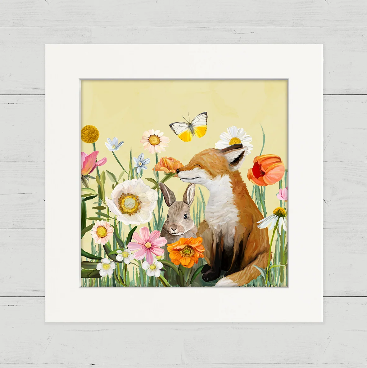 Springtime Friends - Fox and Bun Happy Square Art