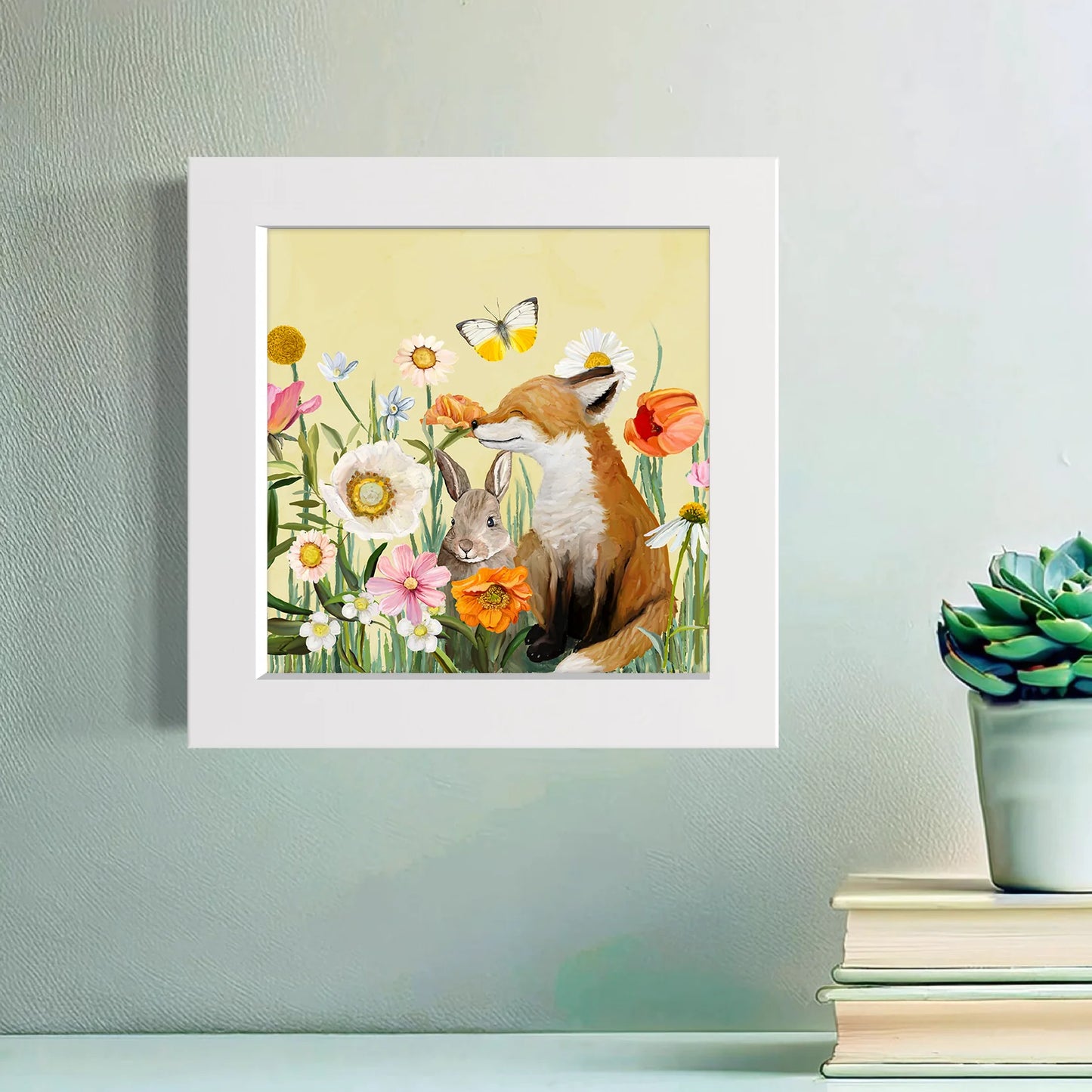 Springtime Friends - Fox and Bun Happy Square Art