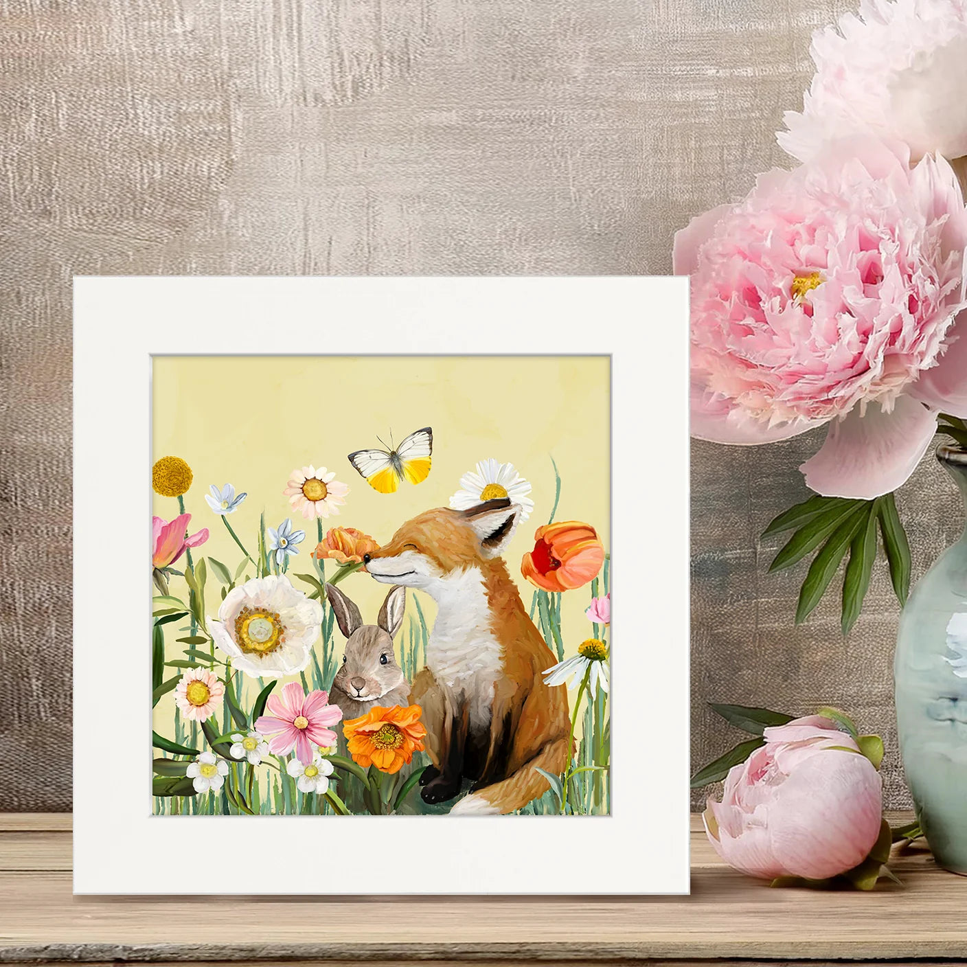 Springtime Friends - Fox and Bun Happy Square Art