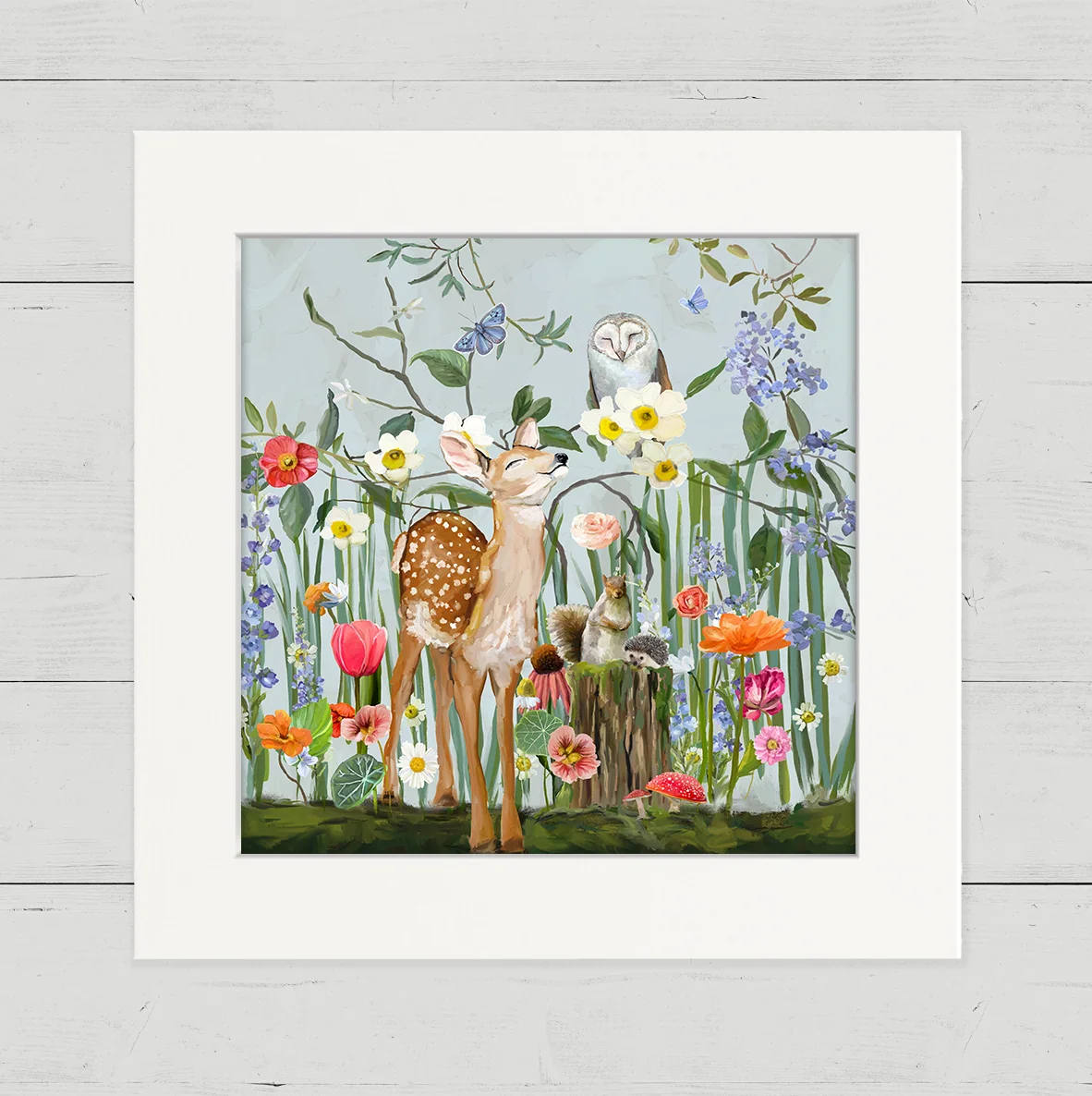 Springtime Friends - Fawn and Owl Happy Square Art