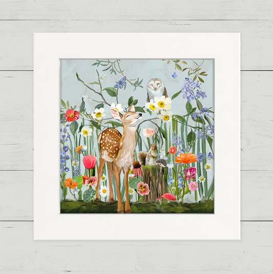 Springtime Friends - Fawn and Owl Happy Square Art