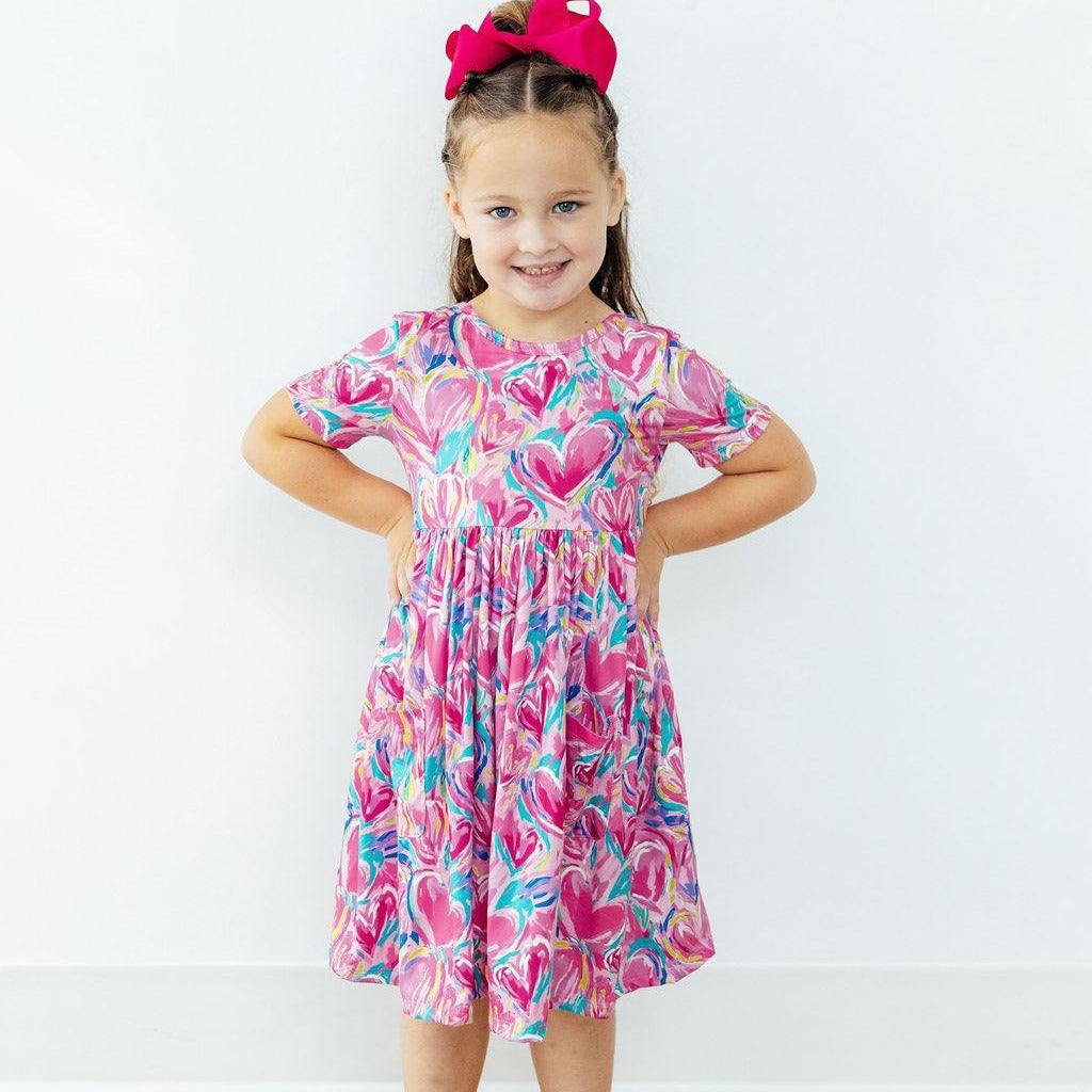 Sweetheart Scribble S/S Pocket Twirl Dress