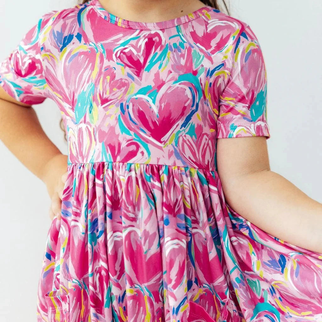 Sweetheart Scribble S/S Pocket Twirl Dress