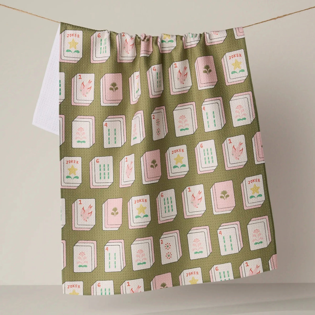 Flowers Tiles Mahjong Green Tea Towel