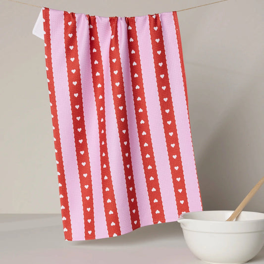 Ribbon Hearts Tea Towel