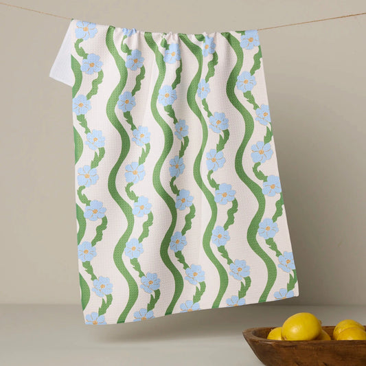 Wavy Flowers Tea Towel