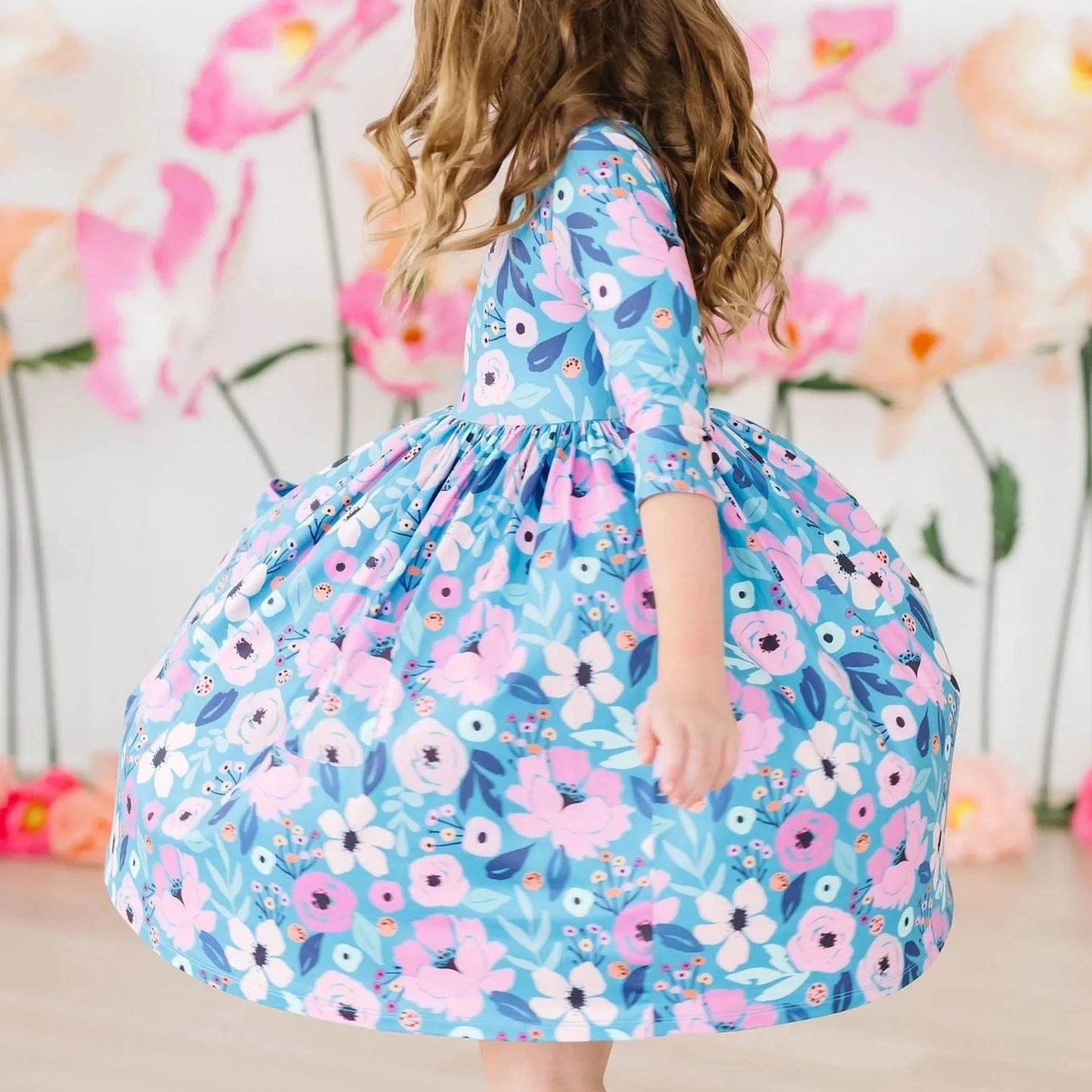 Twirling in Teal 3/4 Sleeve Pocket Twirl Dress
