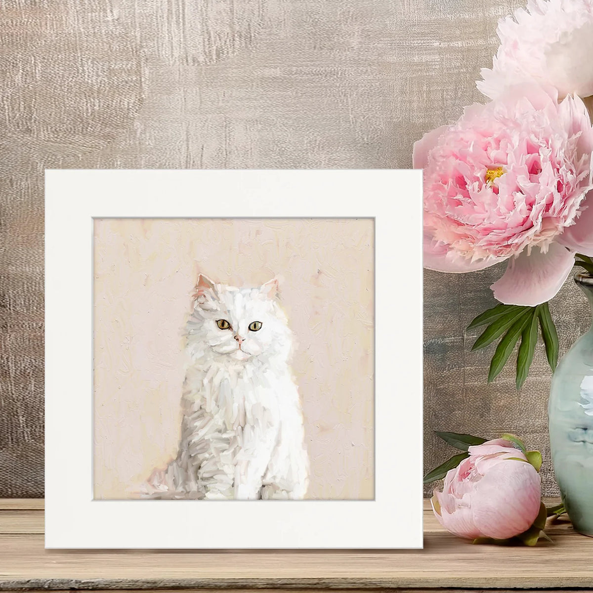 White Persian Cat Happy Square Art