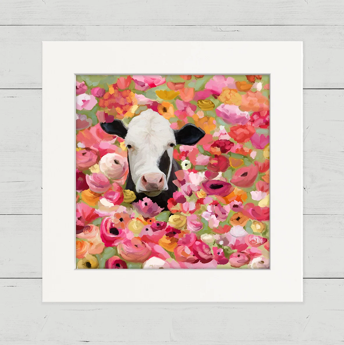 Wildflower Cow Happy Square Art