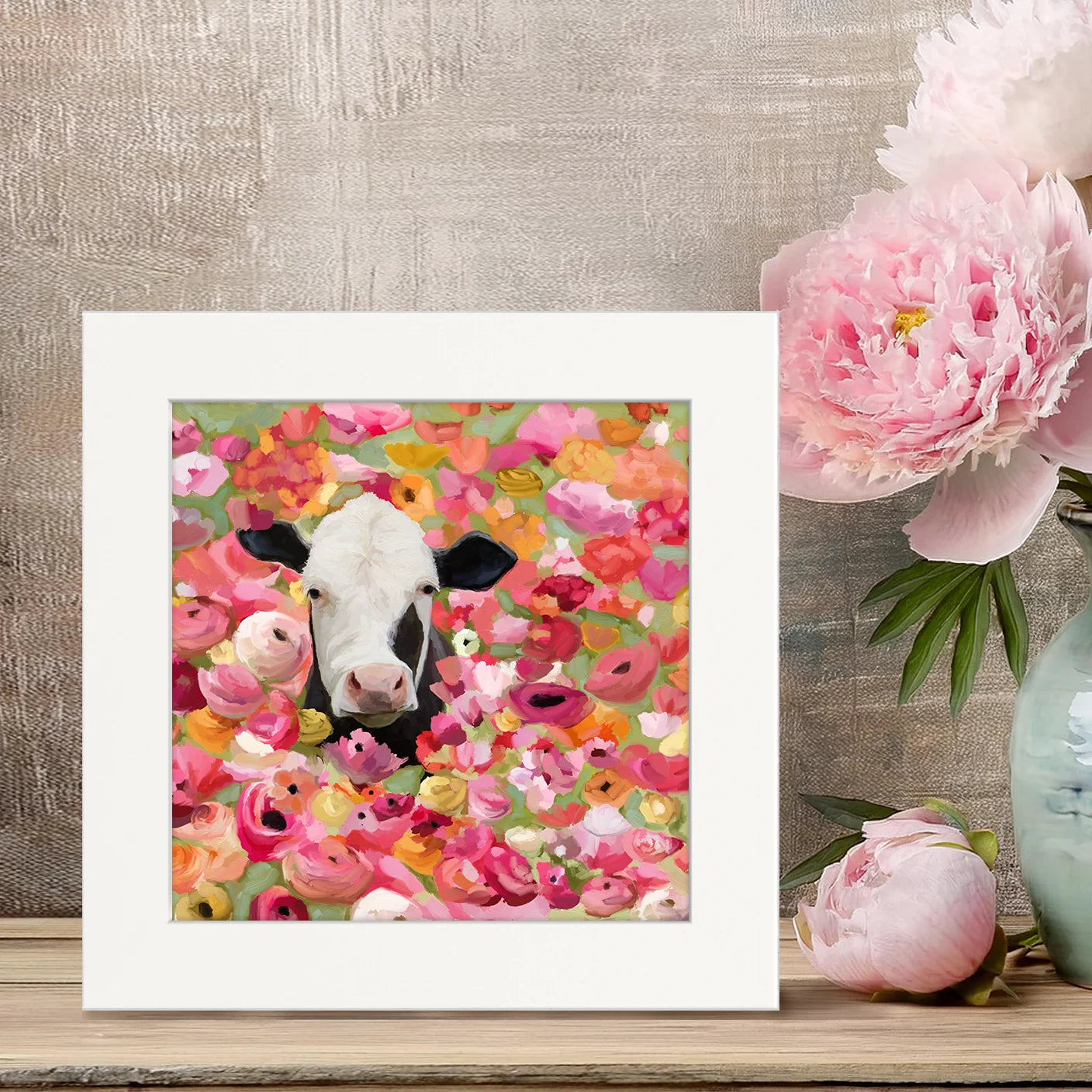 Wildflower Cow Happy Square Art