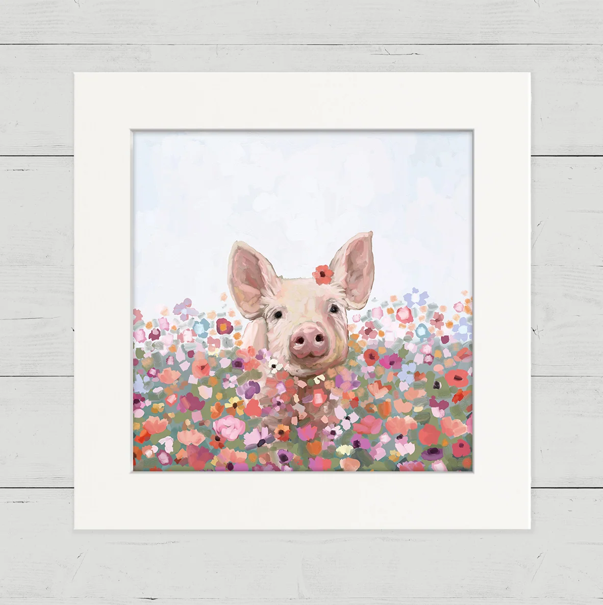 Wildflower Pig Happy Square Art