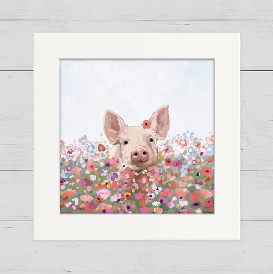Wildflower Pig Happy Square Art