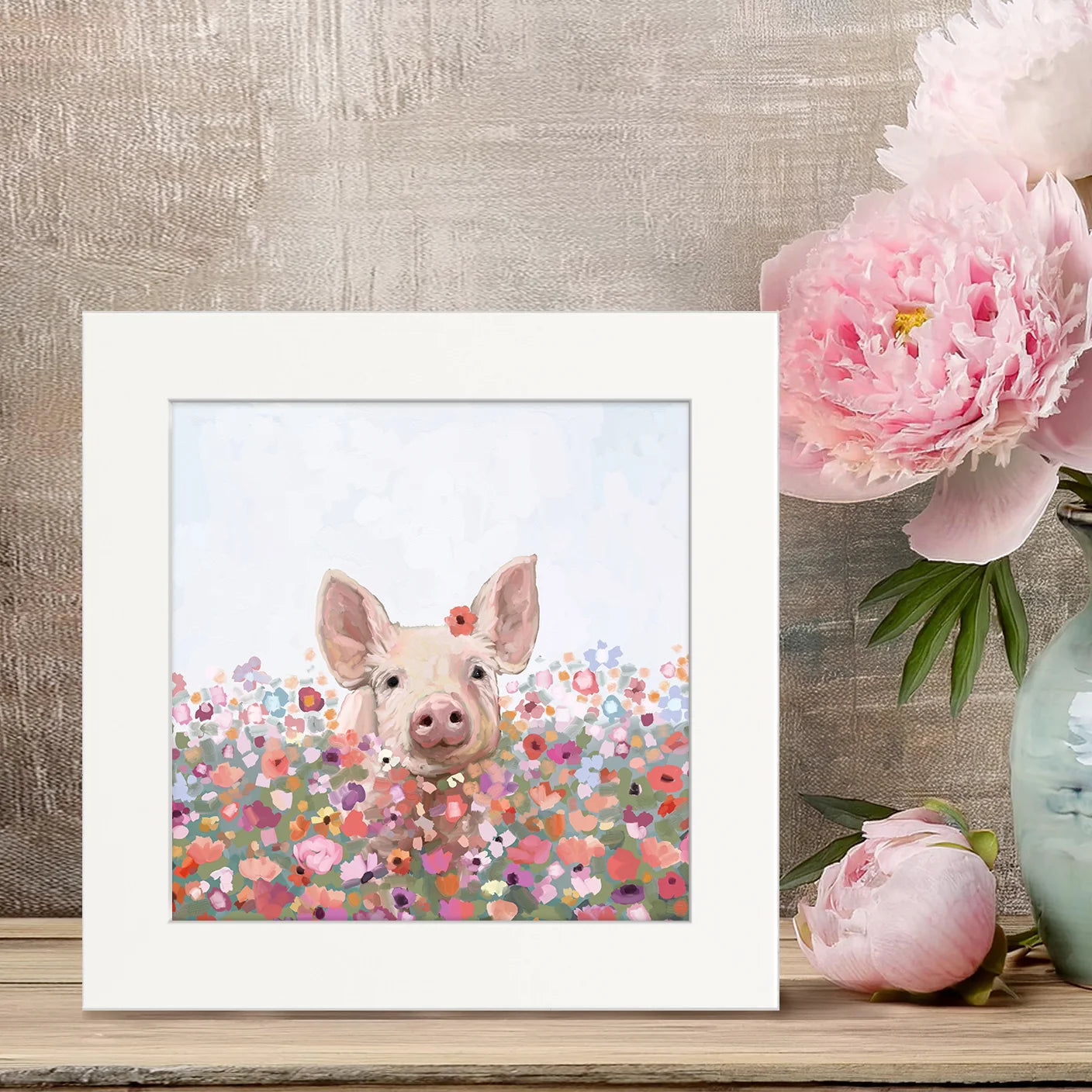 Wildflower Pig Happy Square Art