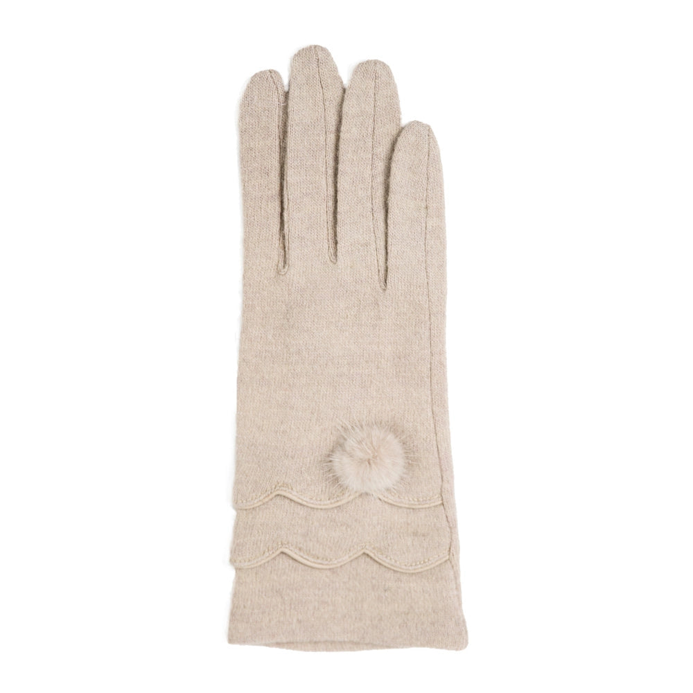 Cassidy Gloves Cream Scallop Edges with Faux Fur Pom
