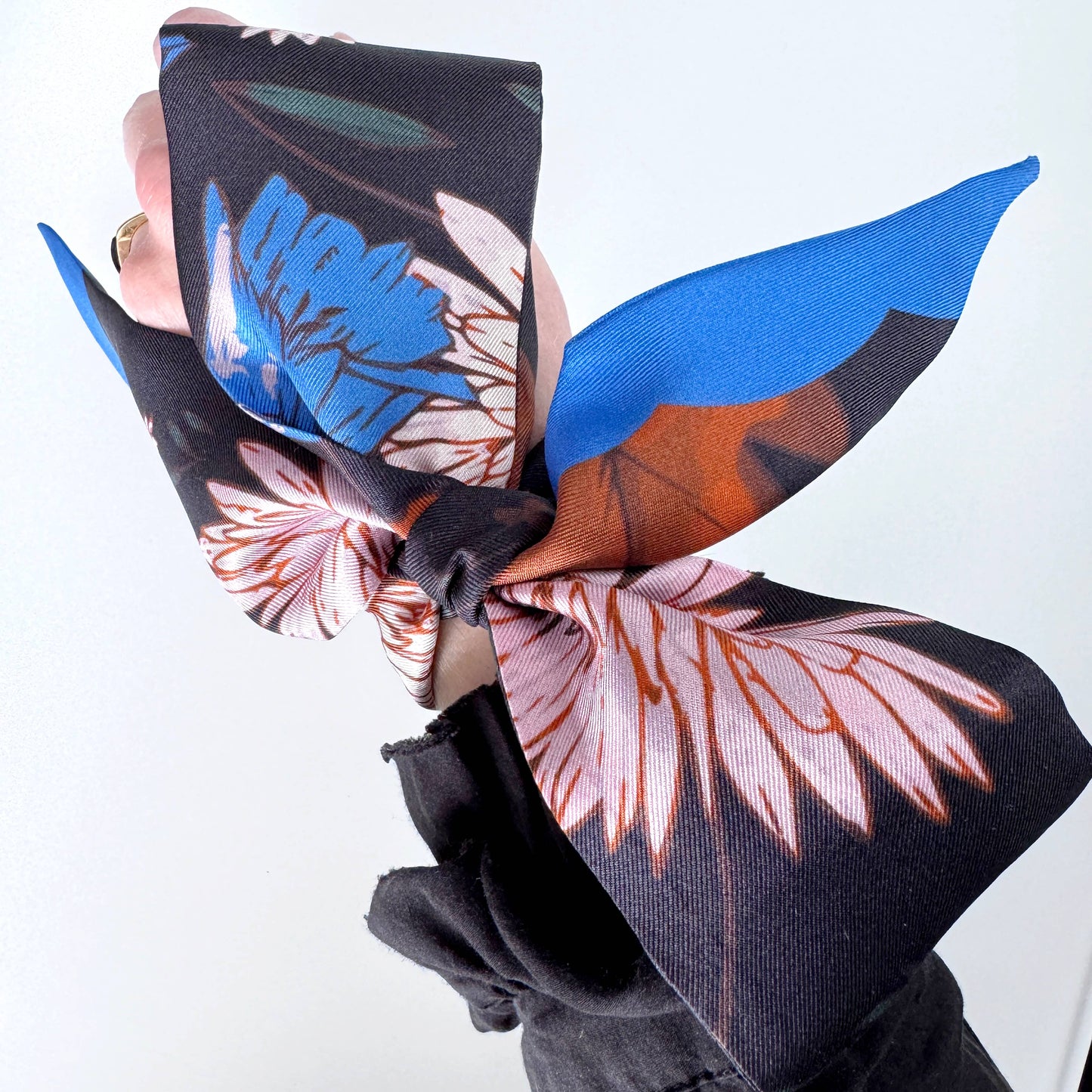 Midnight Wildflower Garden Skinny Silk Scarf