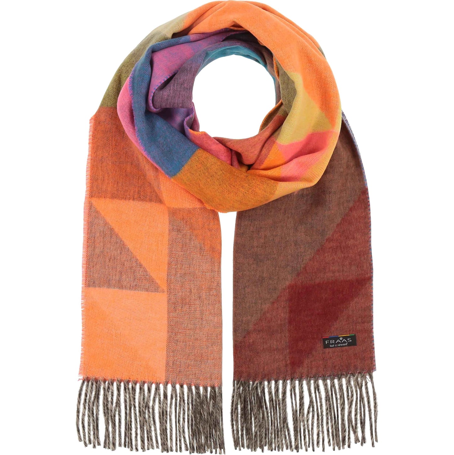 Geometric Colorblock Cashmink Scarf Orange/Pink