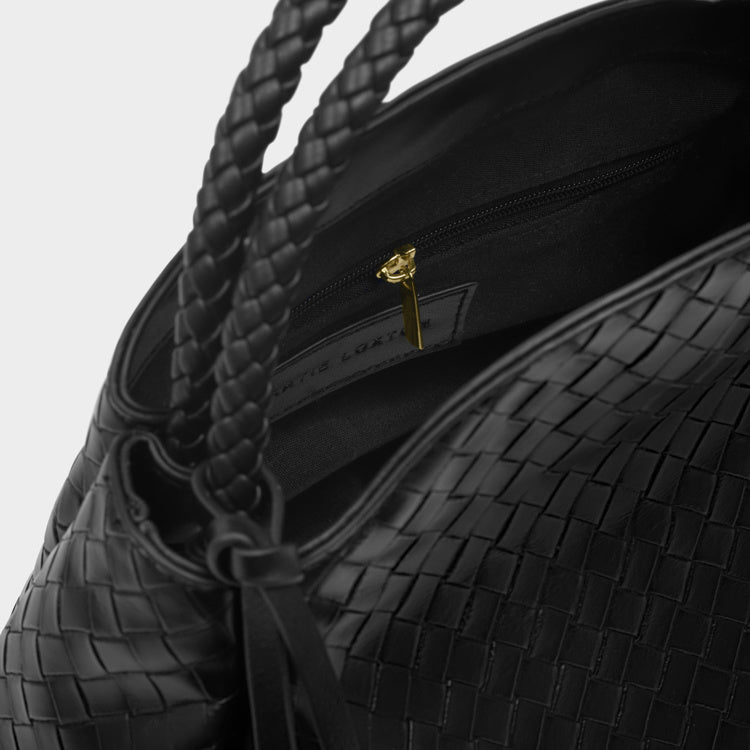 Nova Woven Texture Top Handle Bag Black
