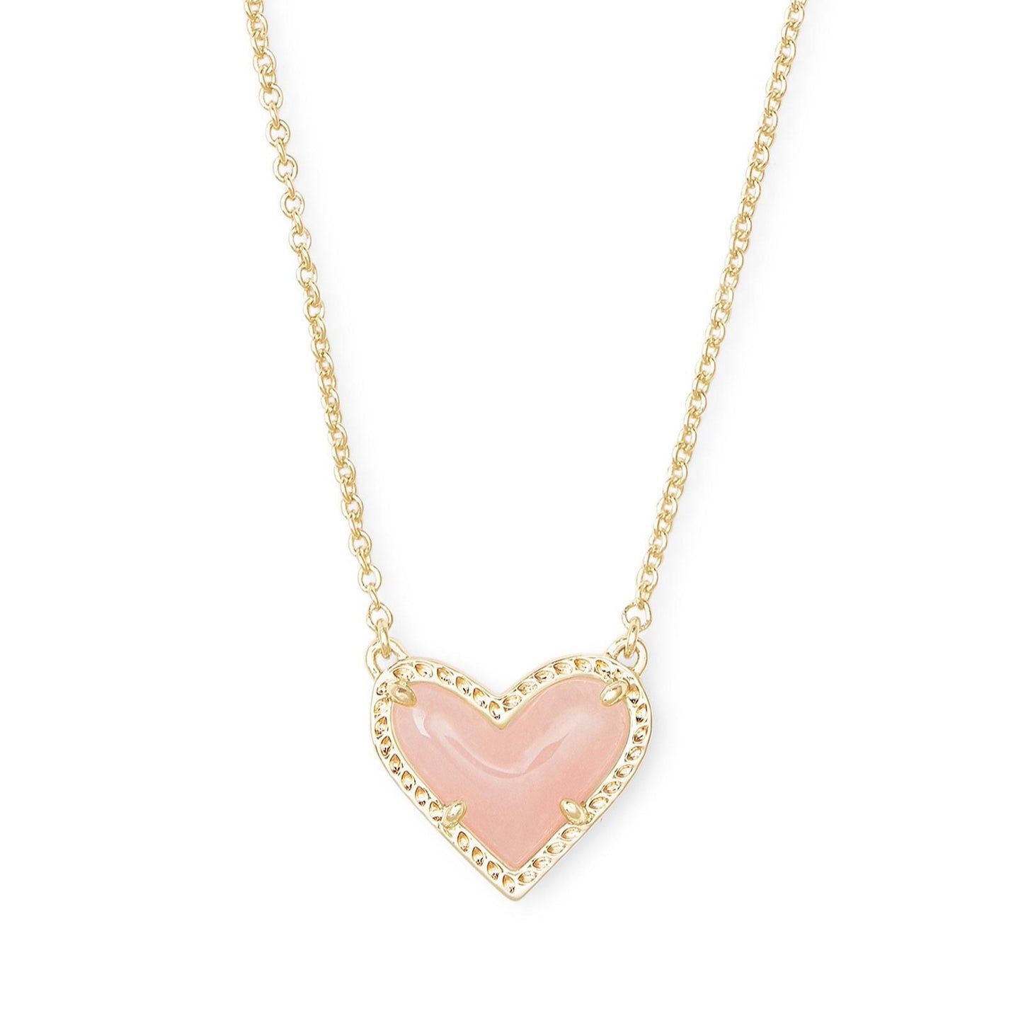 Ari Heart Short Pendant Necklace Gold Rose Quartz