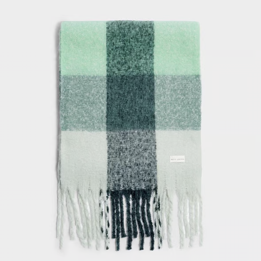 Green/Gray Recycled Checked Tassel Scarf