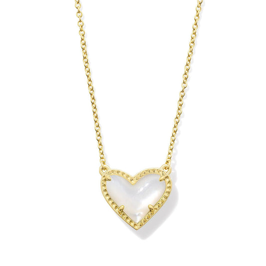 Ari Heart Short Pendant Necklace Gold Ivory Mother of Pearl