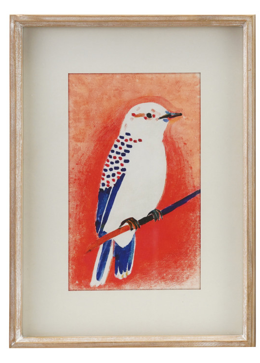 Red and Navy Spotted Bird Wood Framed Glass Wall Decor