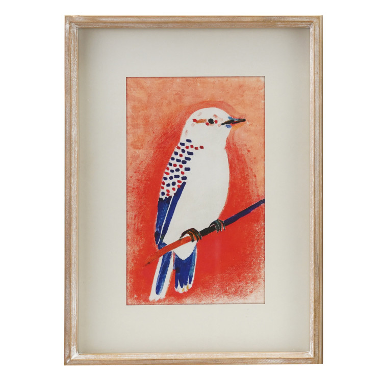 Red and Navy Spotted Bird Wood Framed Glass Wall Decor