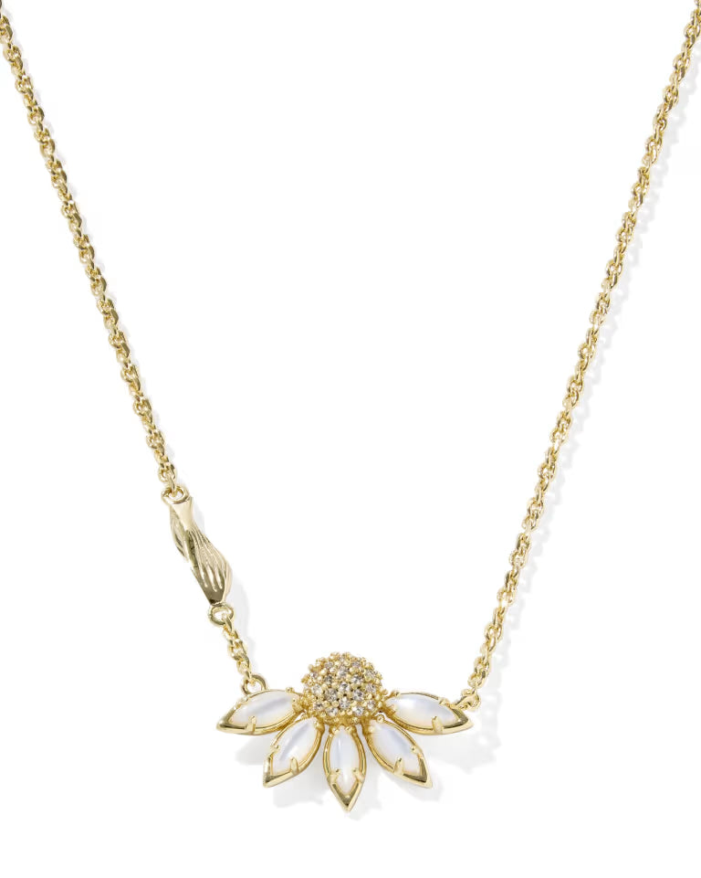 Anya Flower Short Pendant Necklace Gold Ivory Mix
