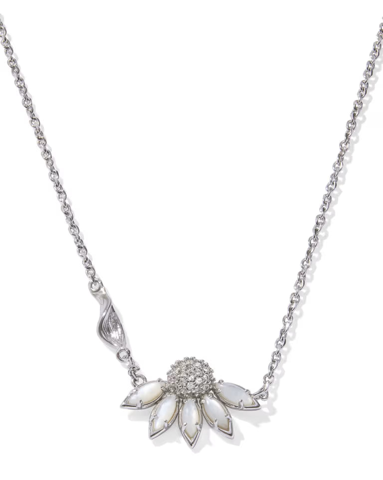 Anya Flower Short Pendant Necklace Silver Ivory Mix