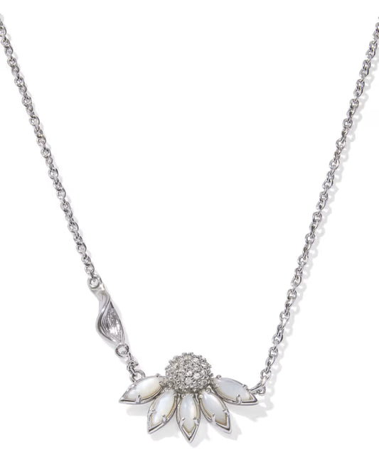 Anya Flower Short Pendant Necklace Silver Ivory Mix