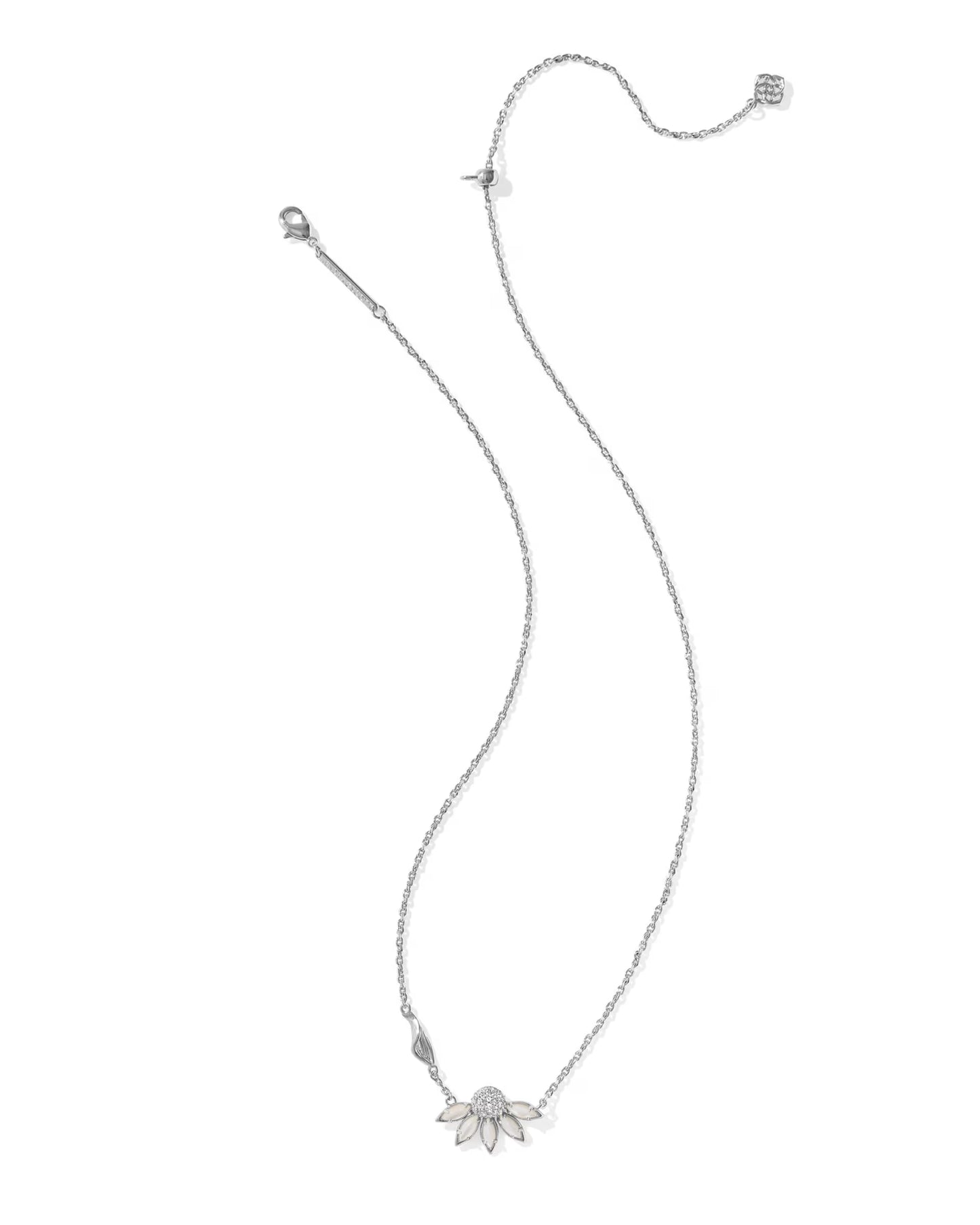 Anya Flower Short Pendant Necklace Silver Ivory Mix