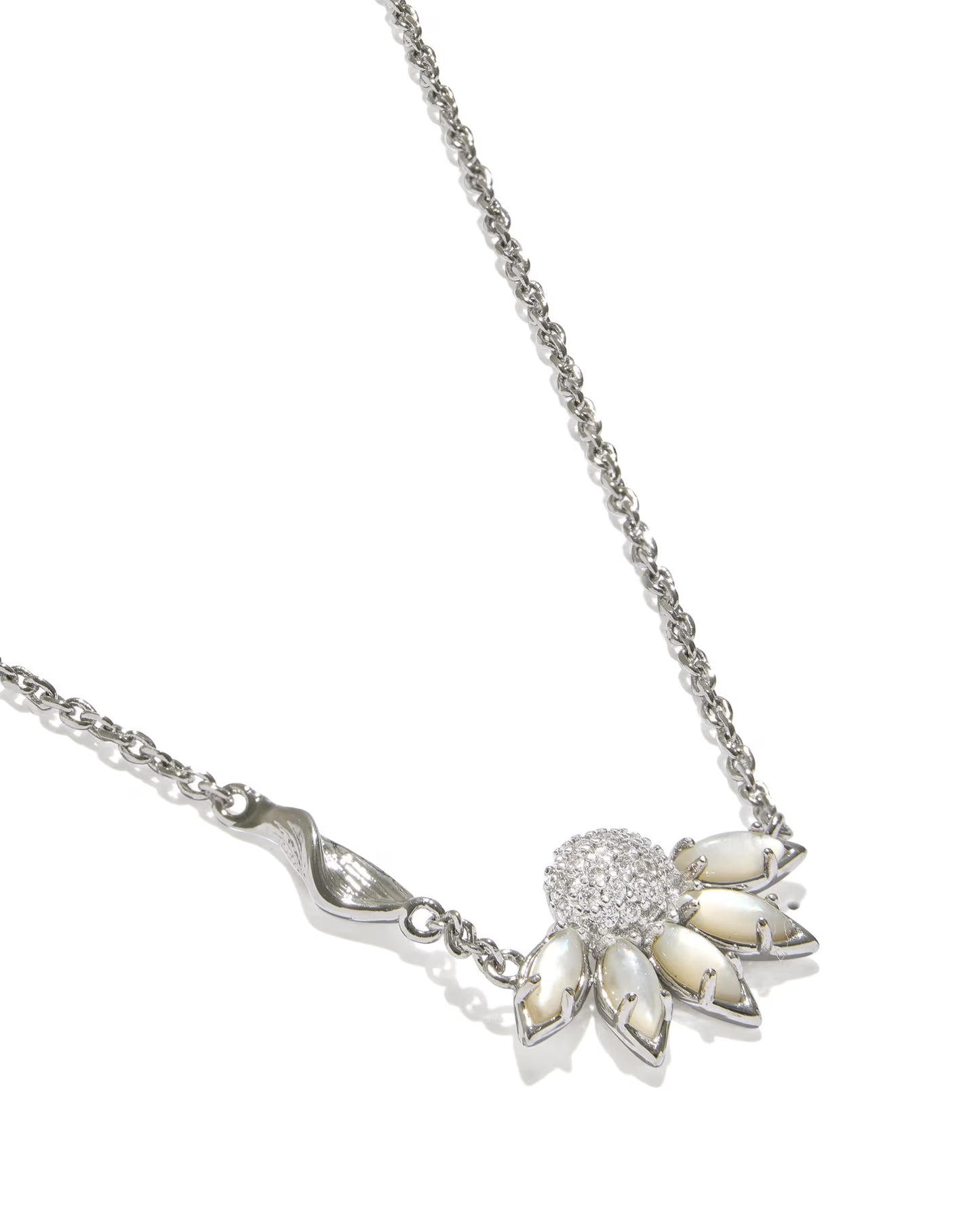 Anya Flower Short Pendant Necklace Silver Ivory Mix