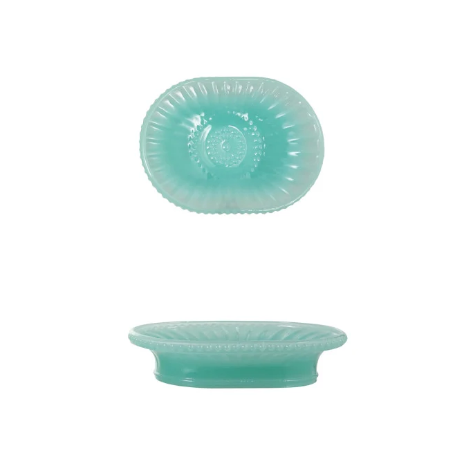 Blue Embossed Milk Glass Soap Dish