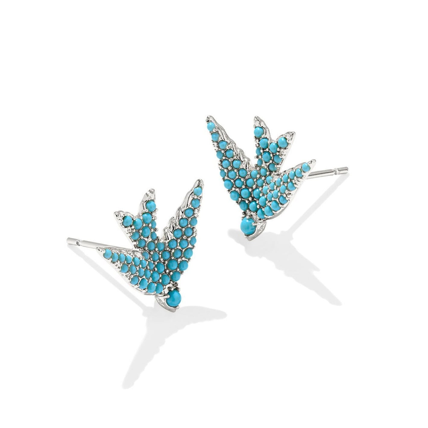 Melody Bird Silver Stud Earrings in Teal Crystal