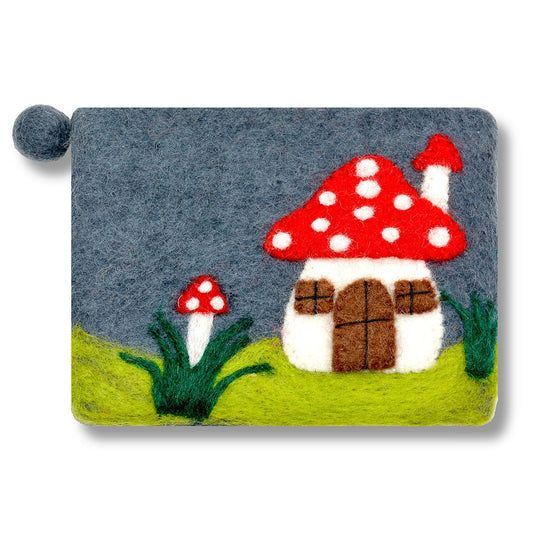 Mushroom House Design Felted Coin Purse