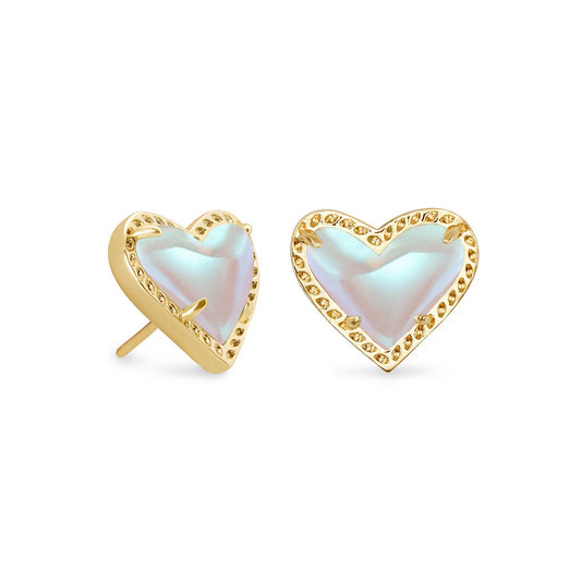 Ari Heart Stud Earrings Gold Dichroic Glass