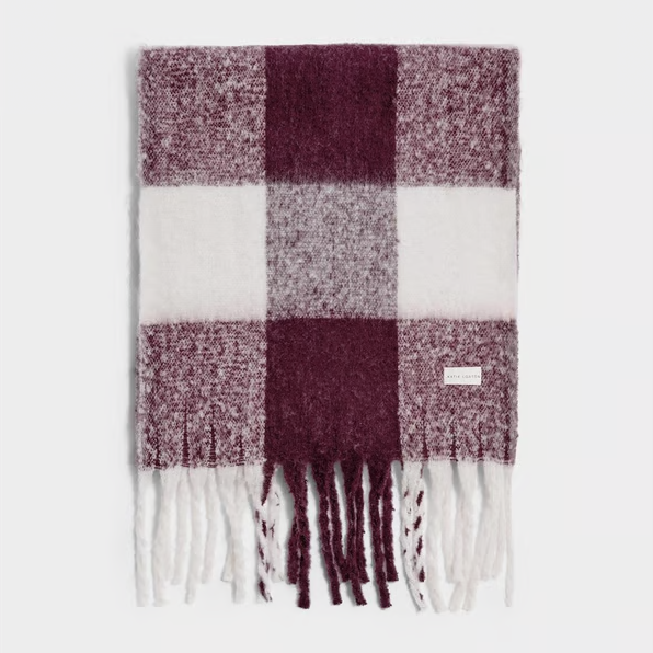 Cherry/Off White Recycled Checked Tassel Scarf