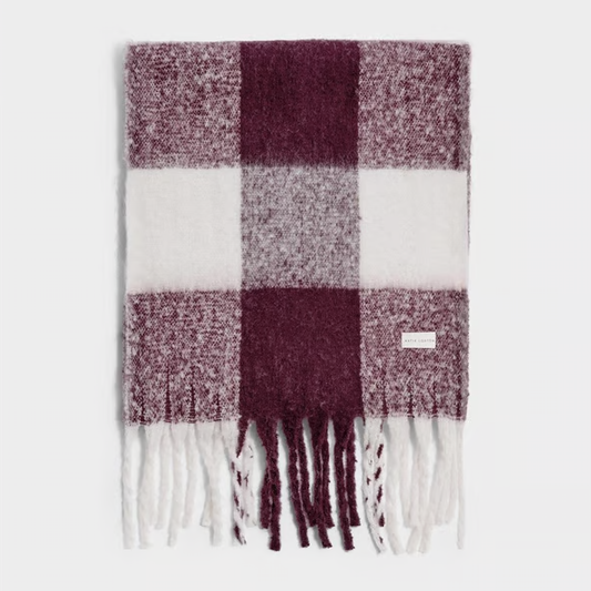 Cherry/Off White Recycled Checked Tassel Scarf