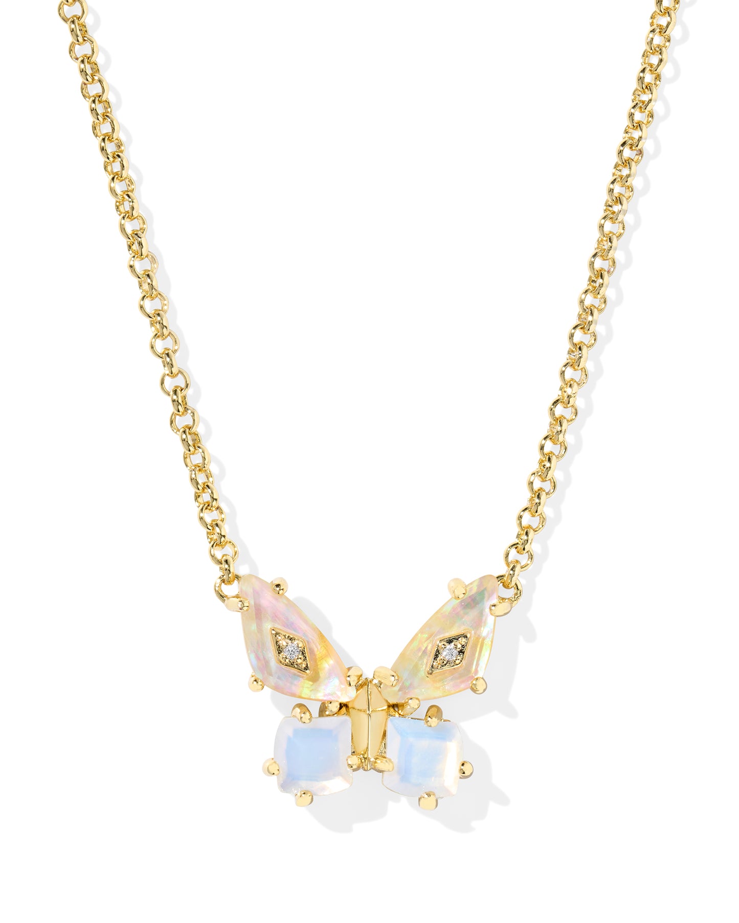 Bianca Butterfly Short Pendant Necklace Gold Iridescent White Mix