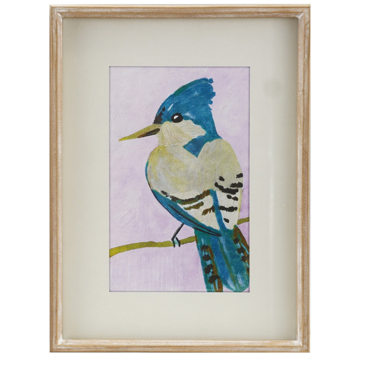 Blue Bird Wood Framed Glass Wall Decor