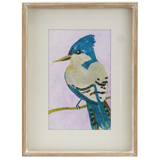 Blue Bird Wood Framed Glass Wall Decor
