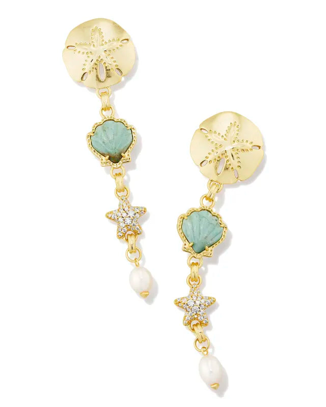 Brynne Shell Linear Earrings Gold Sea Green Chrysocolla