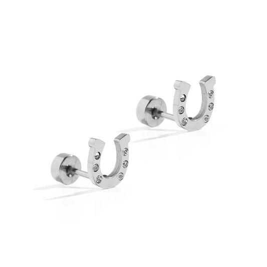 Horseshoe Silver Screwback Stud Earrings