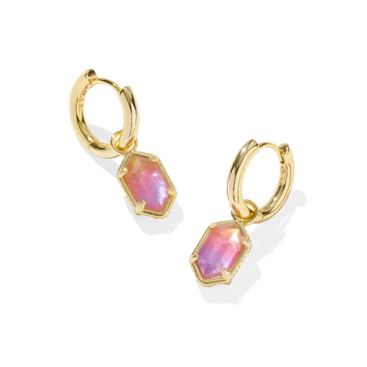 Hallie Huggie Earrings Gold Sunrise Watercolor Illusion