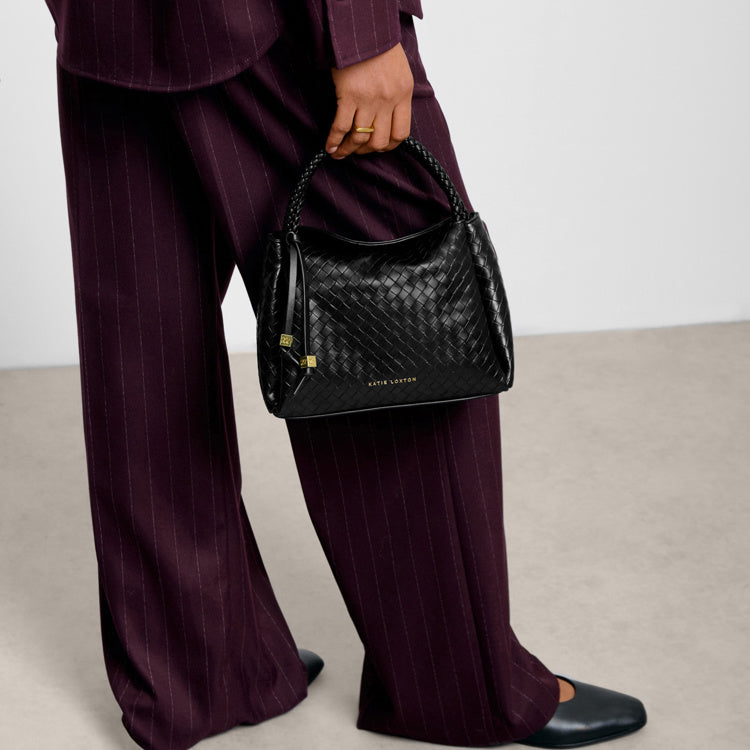 Nova Woven Texture Top Handle Bag Black