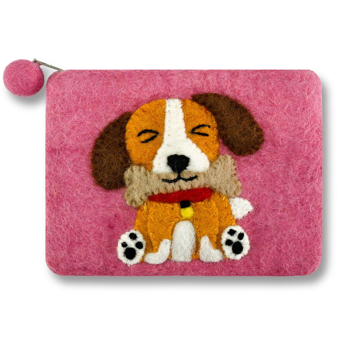 Cute Dog Felted Coin Purse Pink